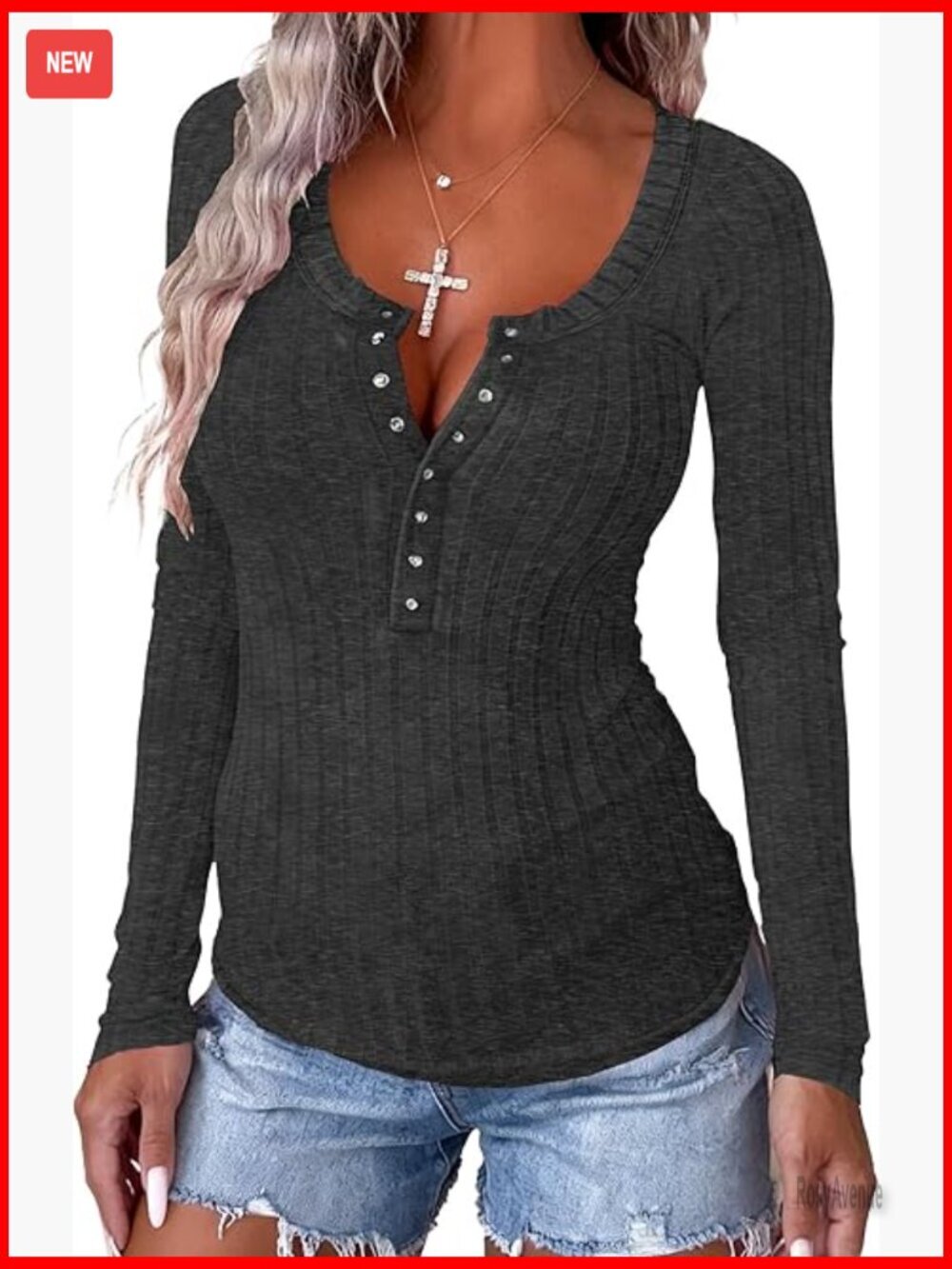 Long Sleeve Tunic Button Snap Henley Slim Fit Casual Top Blouse